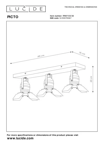 Lucide PICTO - Ceiling spotlight Children - 3xGU10 - Blue - technical